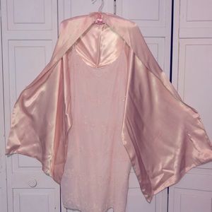 Pink sequin dress with satin wrap